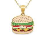 14K Yellow Gold Cheeseburger Charm Pendant Necklace with Chain